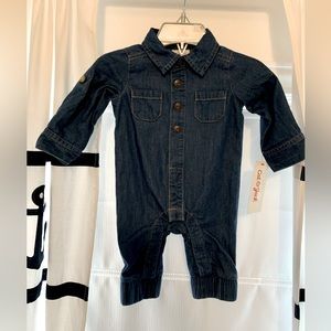 Cat and Jack denim infant romper baby boy size newborn. Brand new NWT.